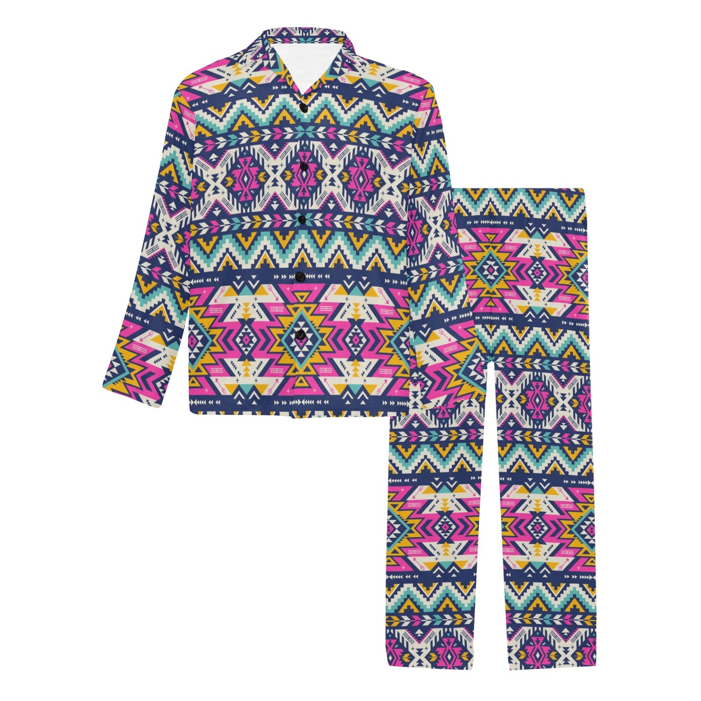 Aztec Pink Geometric Print Pattern Men's Long Pajama Set