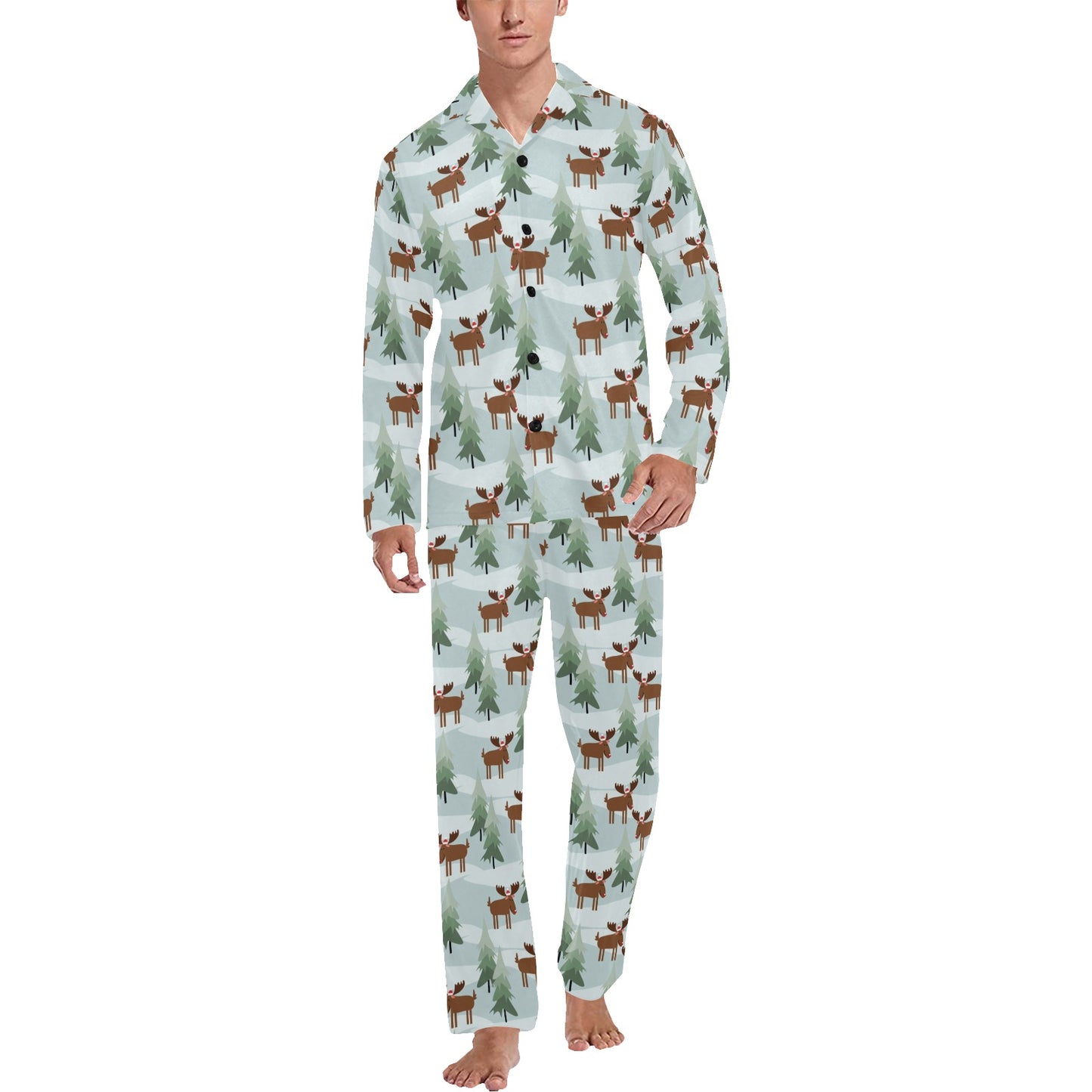 Moose Print Design LKS402 Men's Long Pajama Set