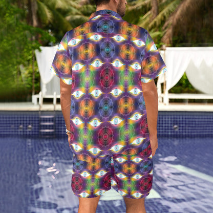 Chakra Eye Print Pattern Men's Beach Shirt and Shorts Set