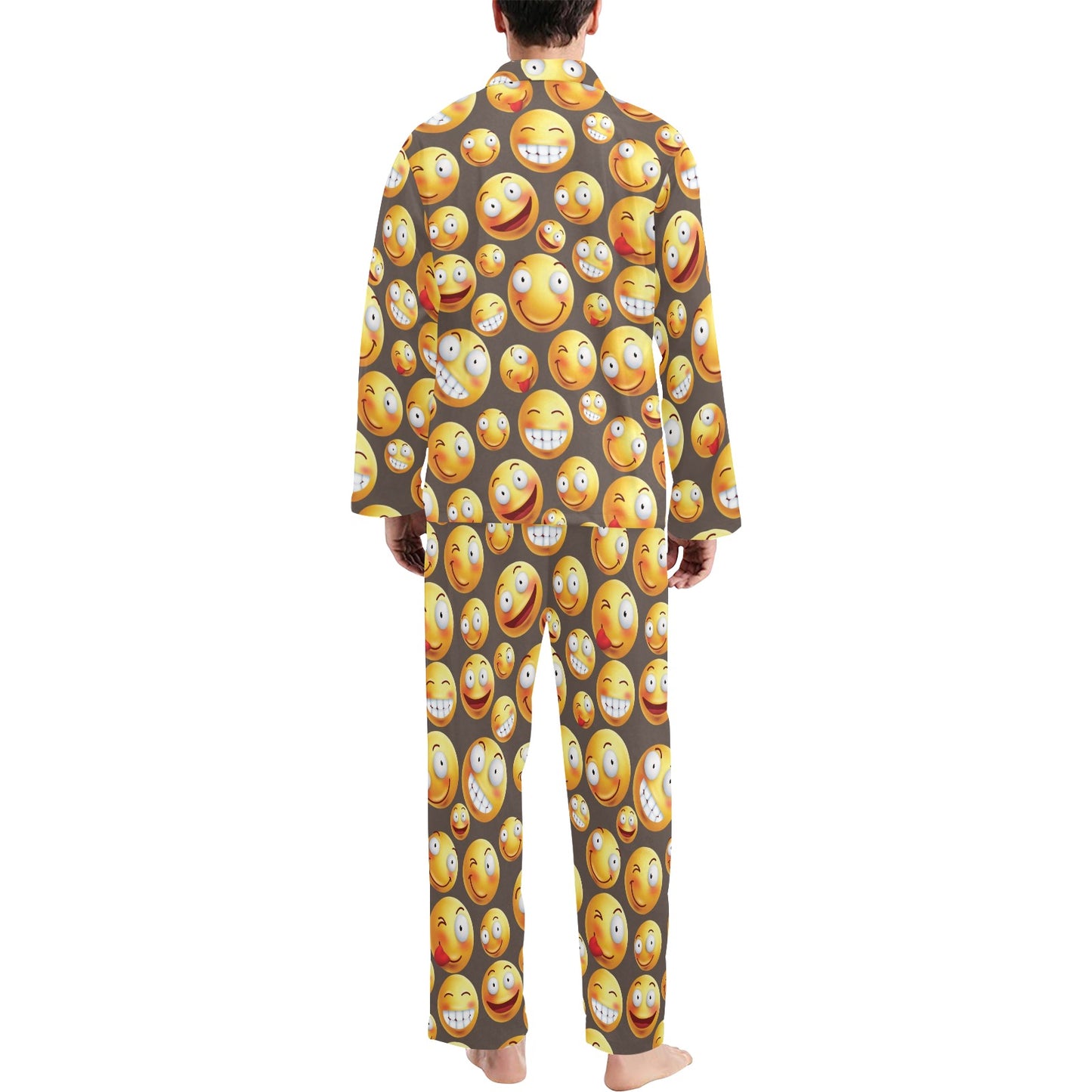 Smiley Face Emoji Print Design LKS303 Men's Long Pajama Set