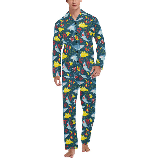 Scuba With Sharks Print Design LKS303 Men's Long Pajama Set