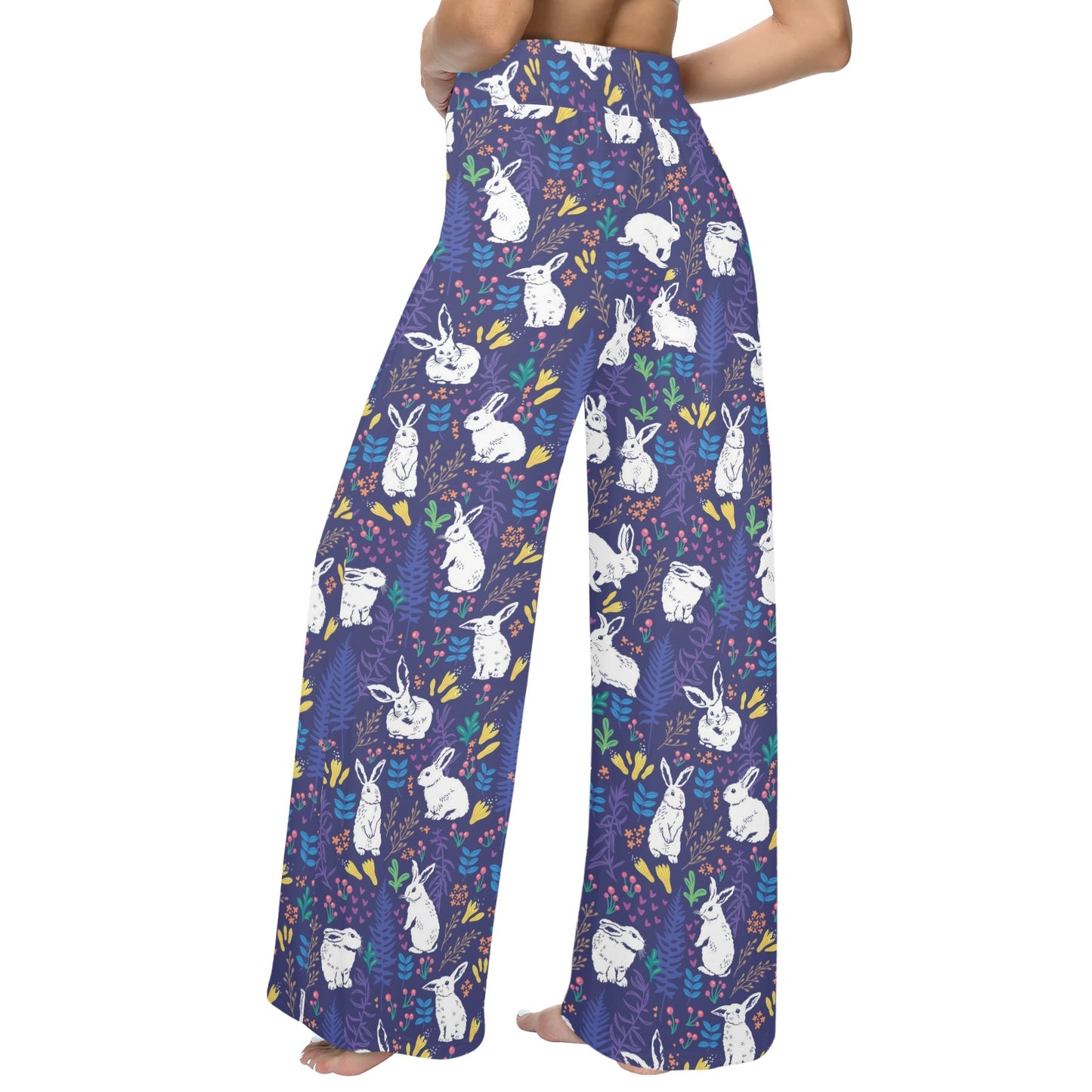 Bunny Pattern Print Design 01 Women's Wide Leg Lounge Pants