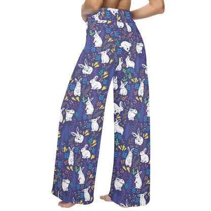 Bunny Pattern Print Design 01 Women's Wide Leg Lounge Pants