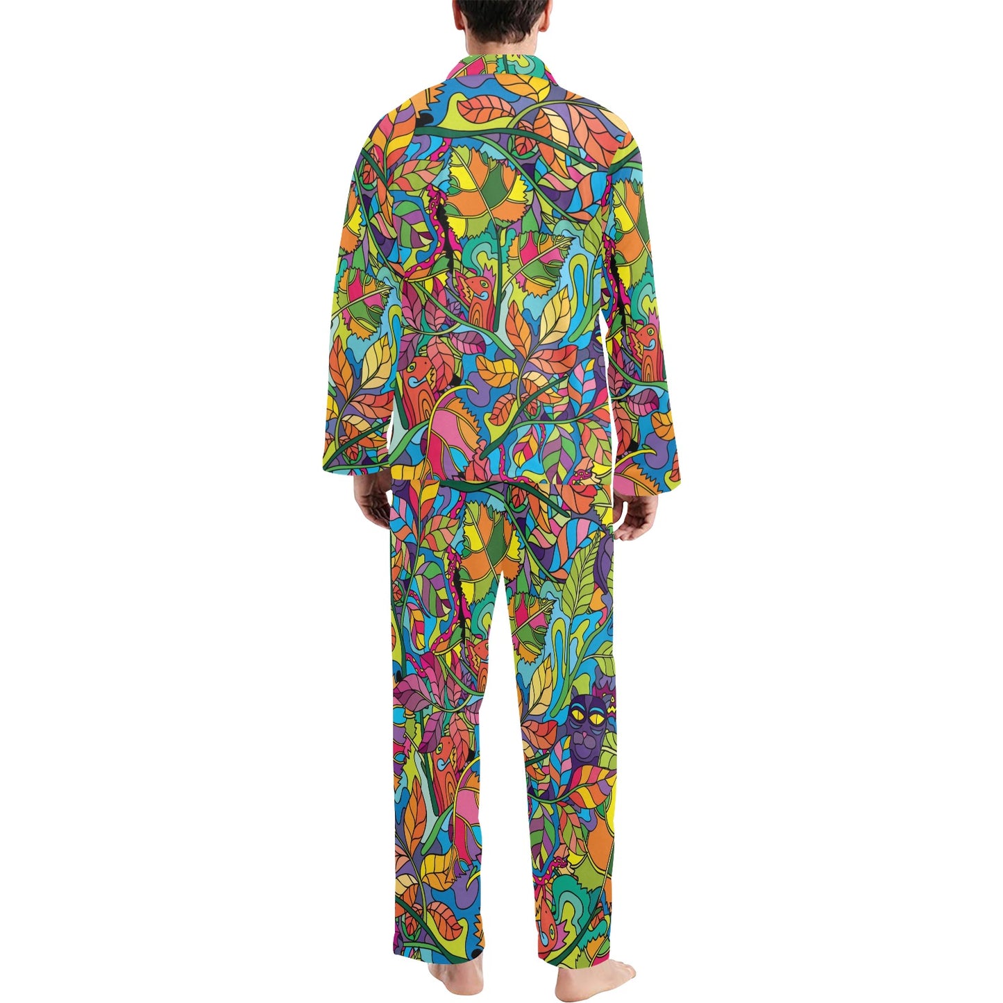 Psychedelic Trippy Flower Print Men's Long Pajama Set