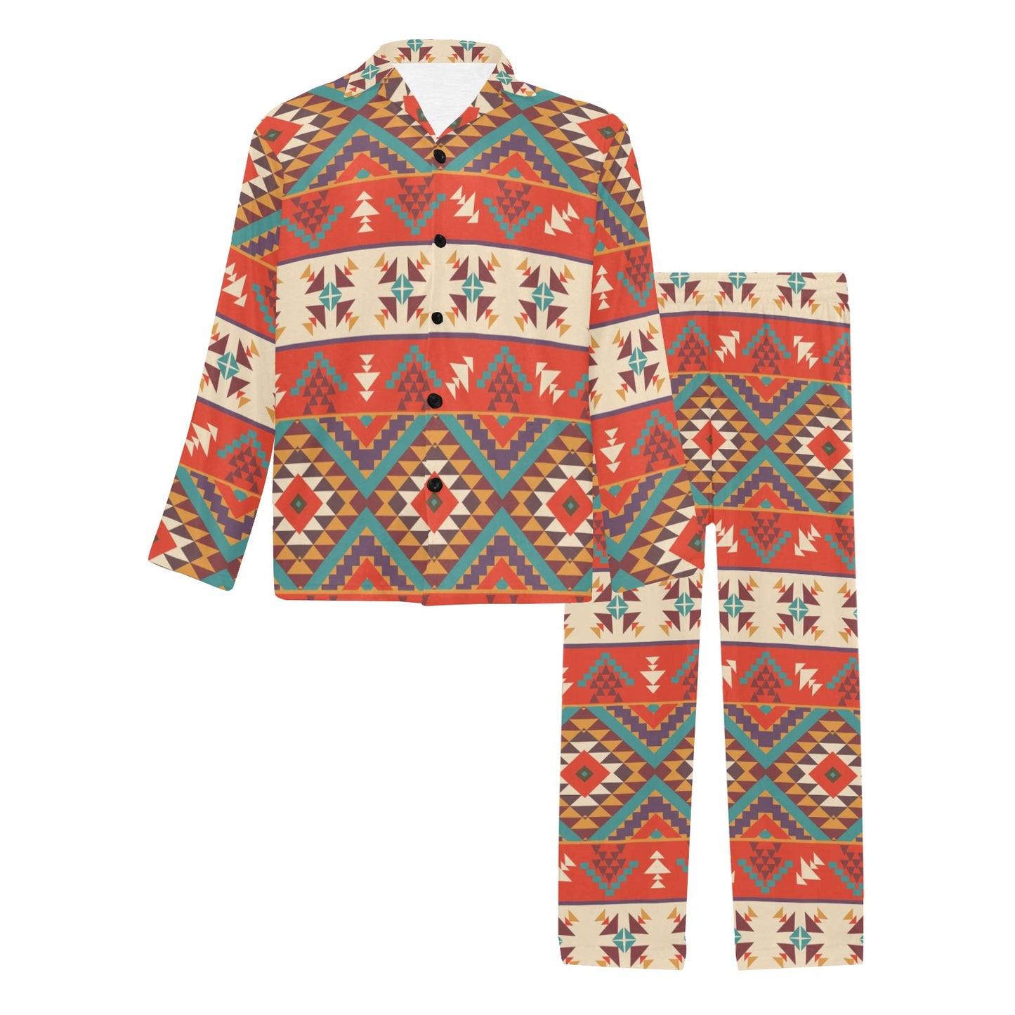 Aztec Red Print Pattern Men's Long Pajama Set