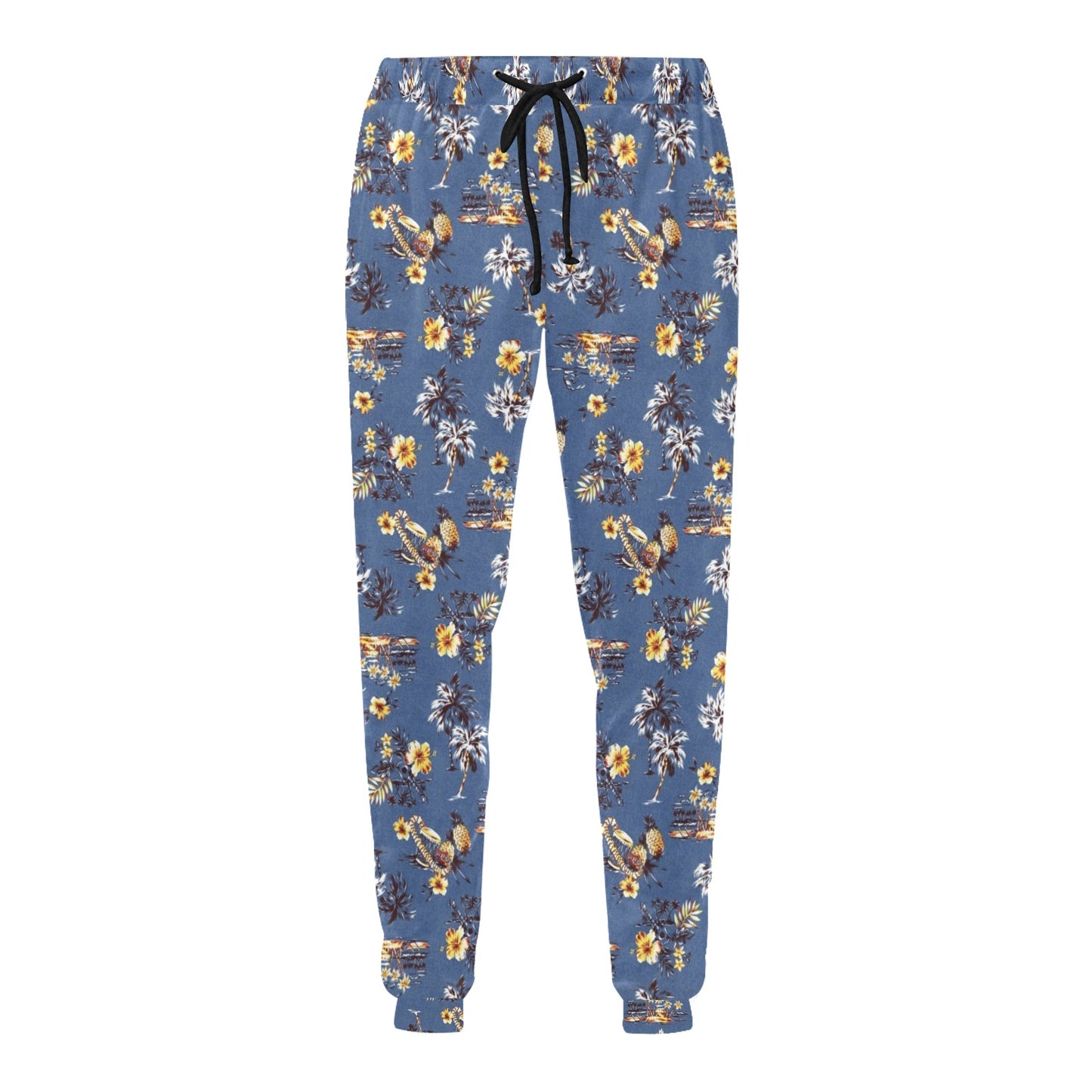 Hawaiian Flower Blue Print Men's Sweatpants