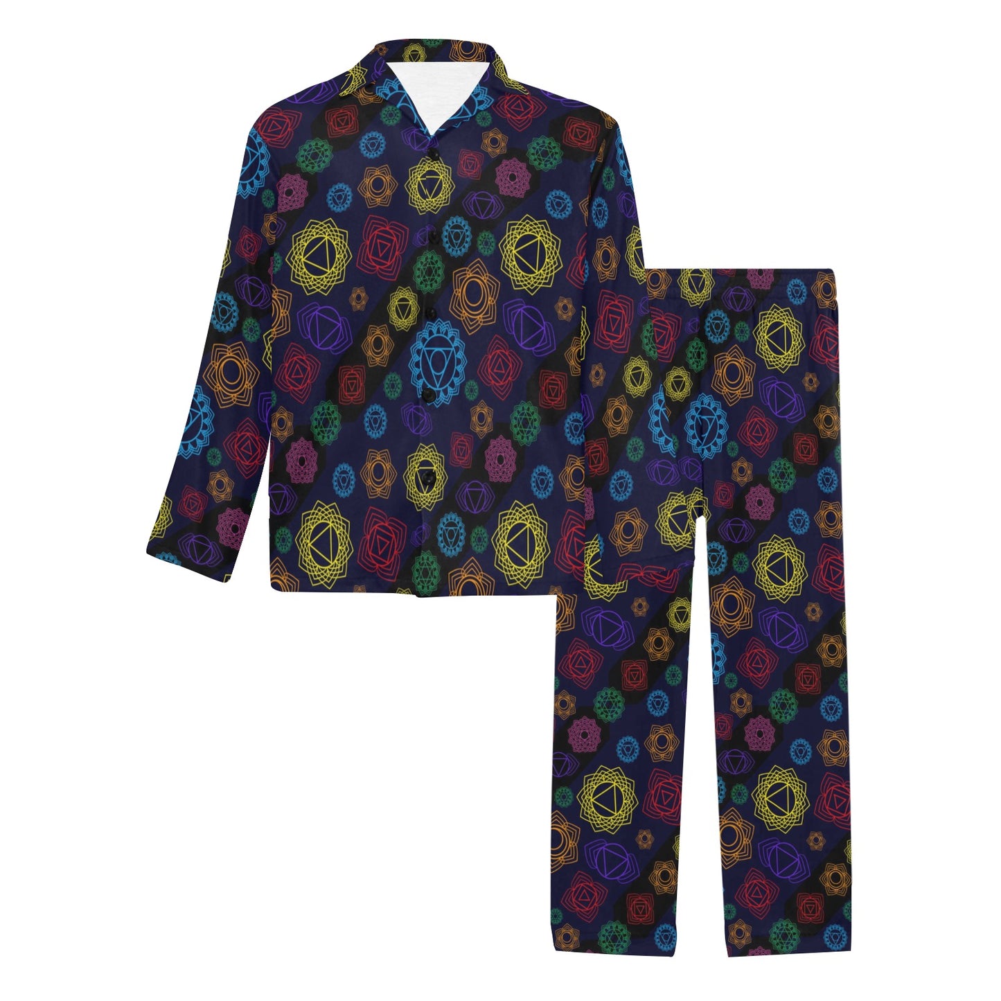 Chakra Colorful Print Pattern Men's Long Pajama Set