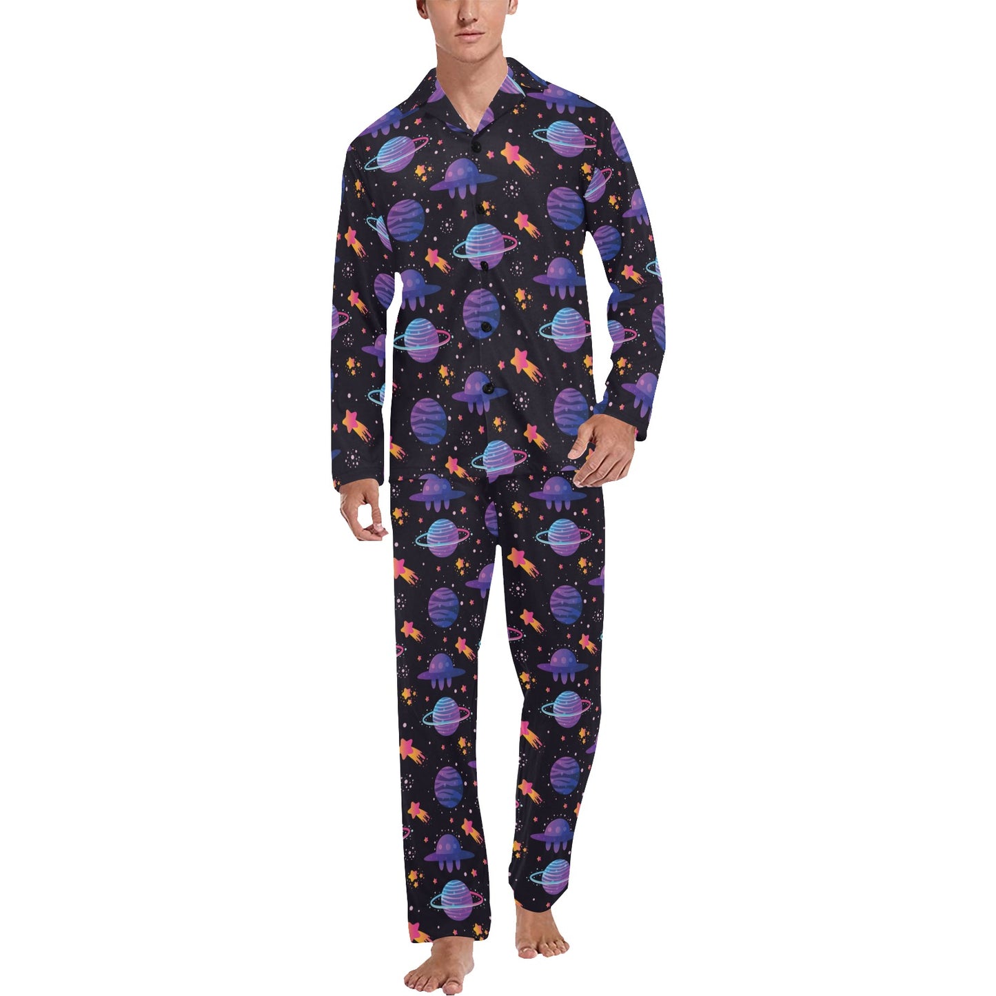 UFO Star Galaxy Print Design LKS308 Men's Long Pajama Set