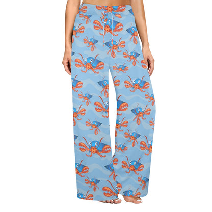 Hermit Crab Design Print Pattern JJ0339 Women's Wide Leg Lounge Pants