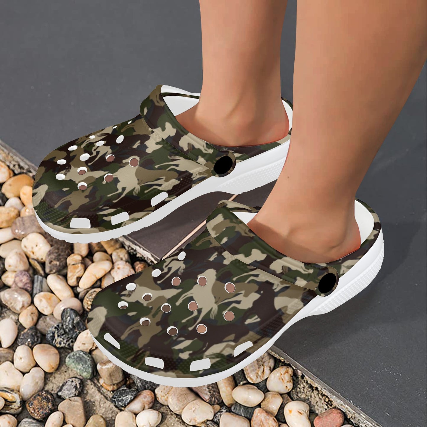 Horse Camo Themed Design Print Unisex Clogs Shoes