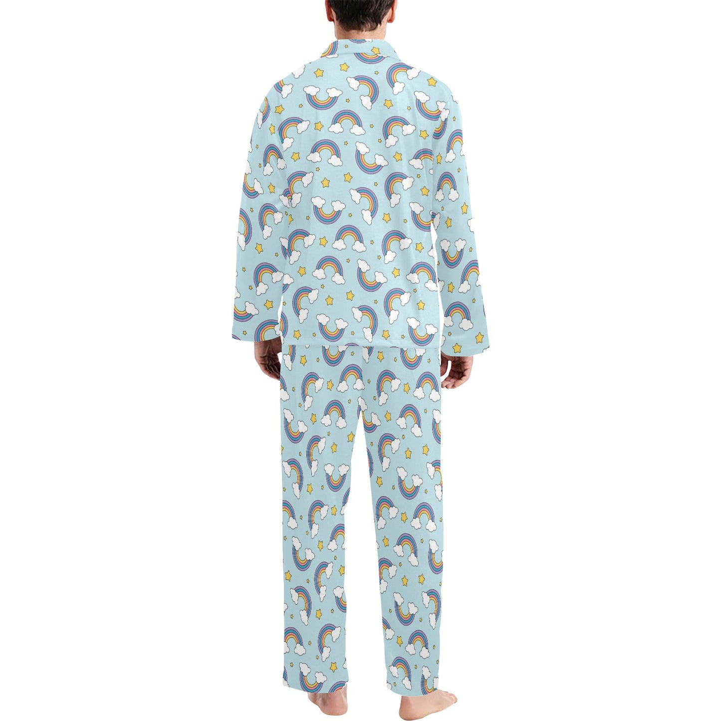 Rainbow Cloud Print Pattern Men's Long Pajama Set