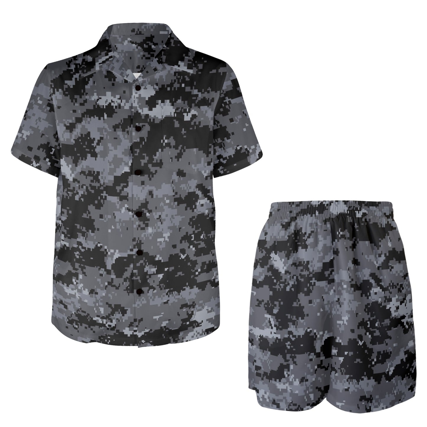 ACU Digital Black Camouflage Men's Beach Shirt and Shorts Set