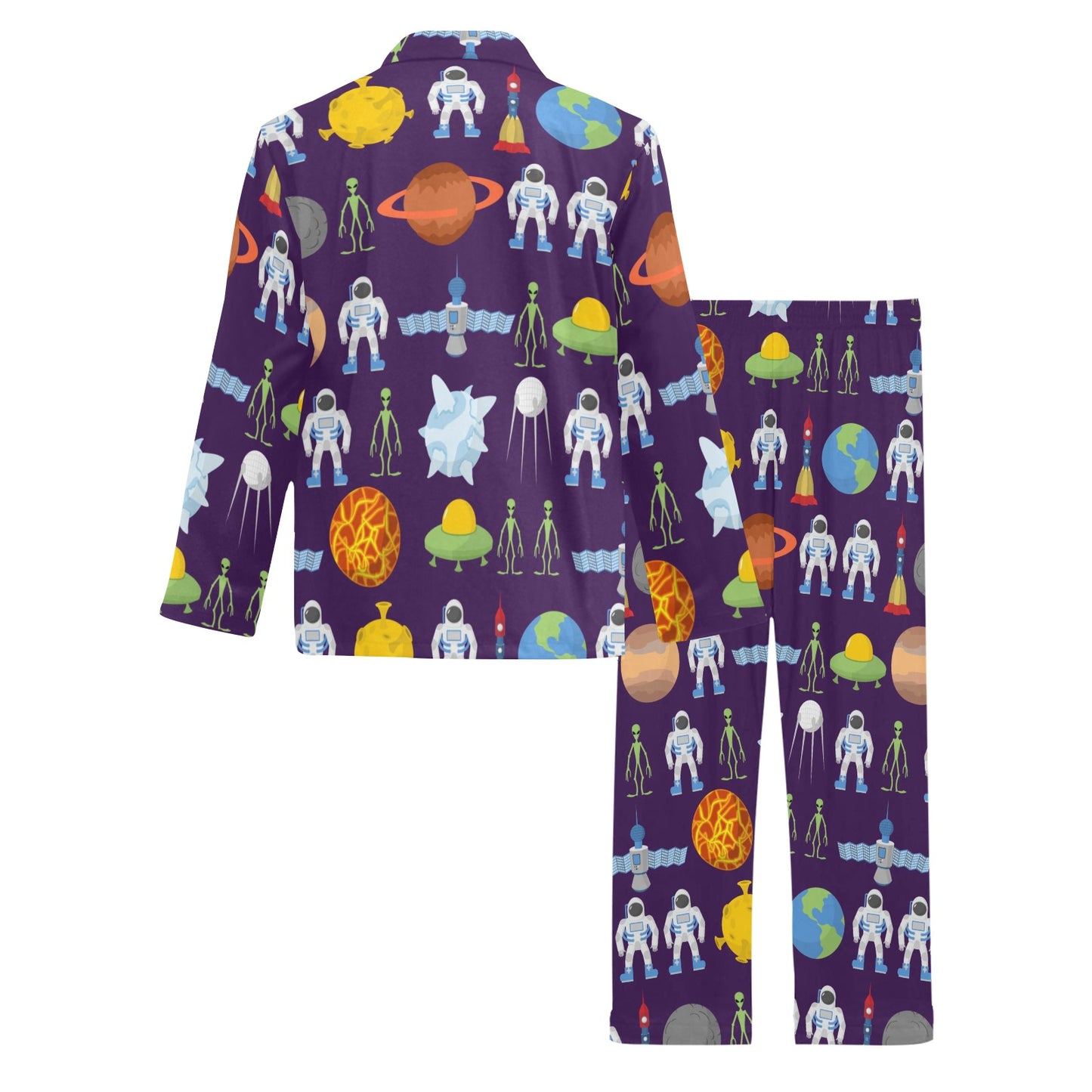 Alien Astronaut Planet Men's Long Pajama Set