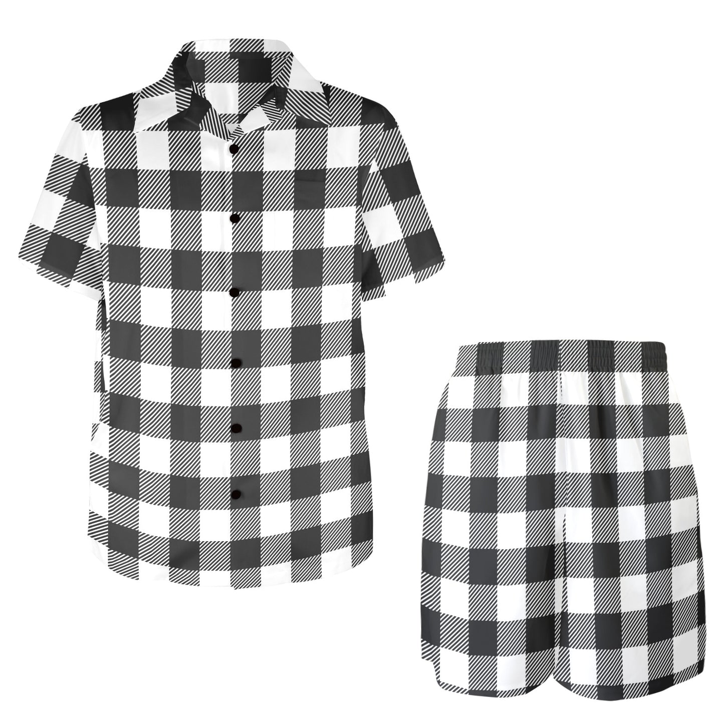 Buffalo check Black white Pattern Print Design 04 Men's Beach Shirt and Shorts Set
