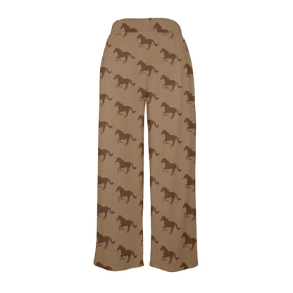Horse Brown Print Design LKS307 Women's Wide Leg Lounge Pants