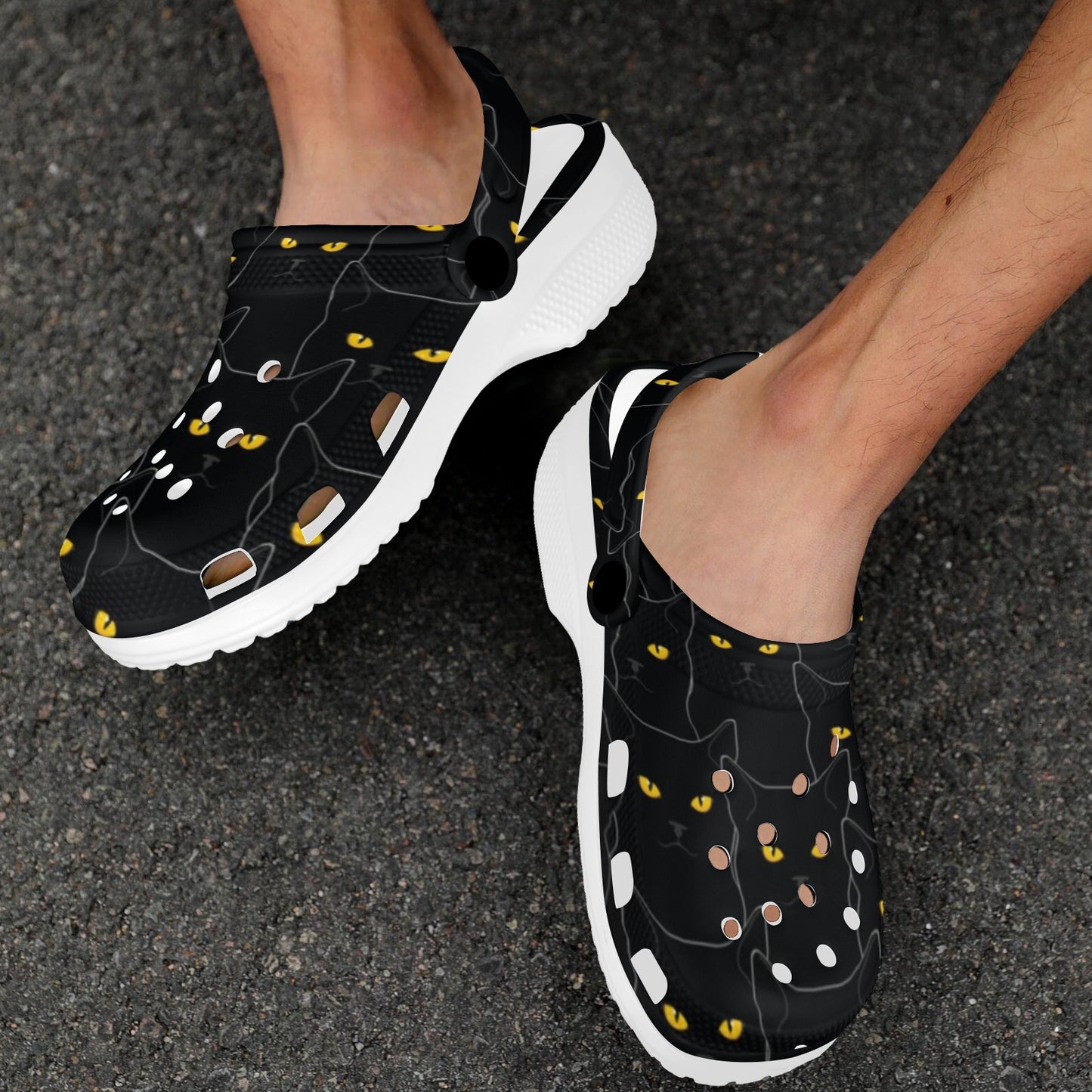 Black Cat Yellow Eyes Print Pattern Unisex Clogs Shoes