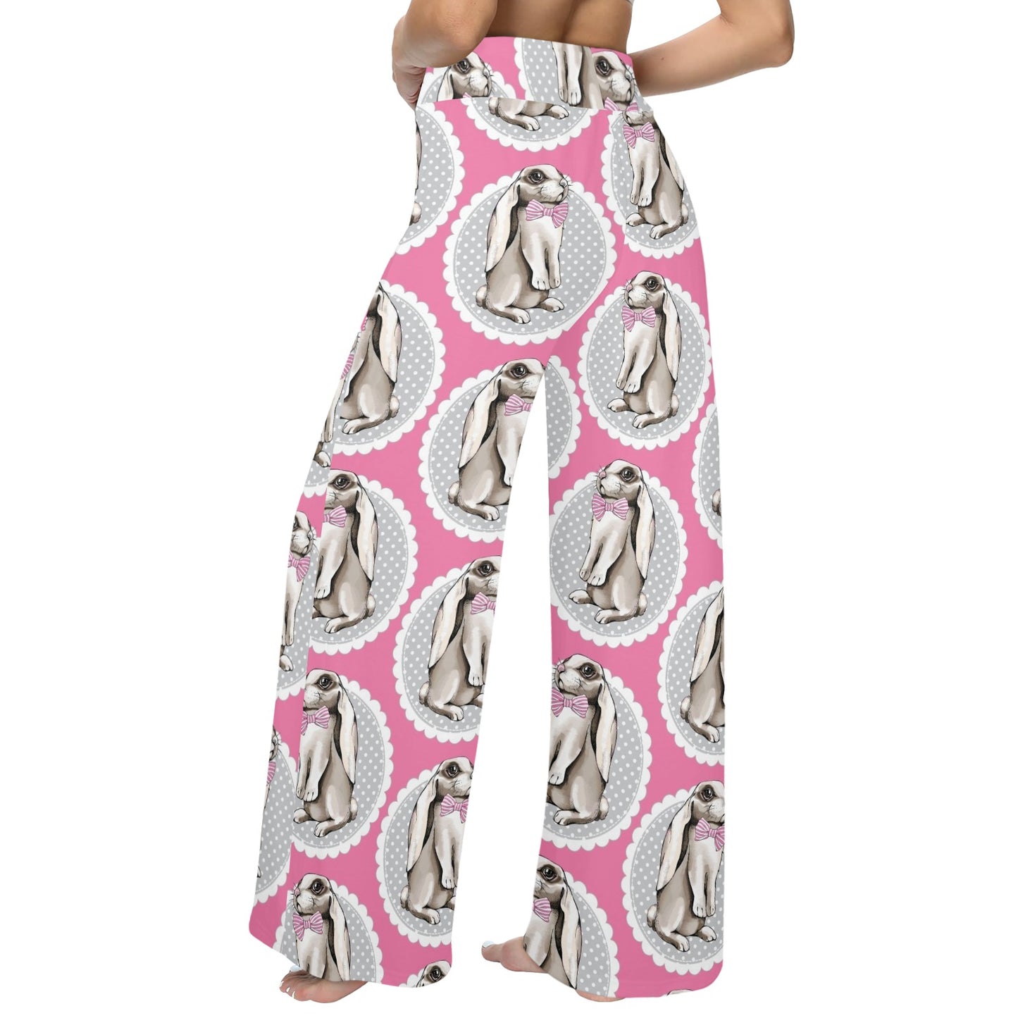 Rabbit Pattern Print Design RB019 Women's Wide Leg Lounge Pants