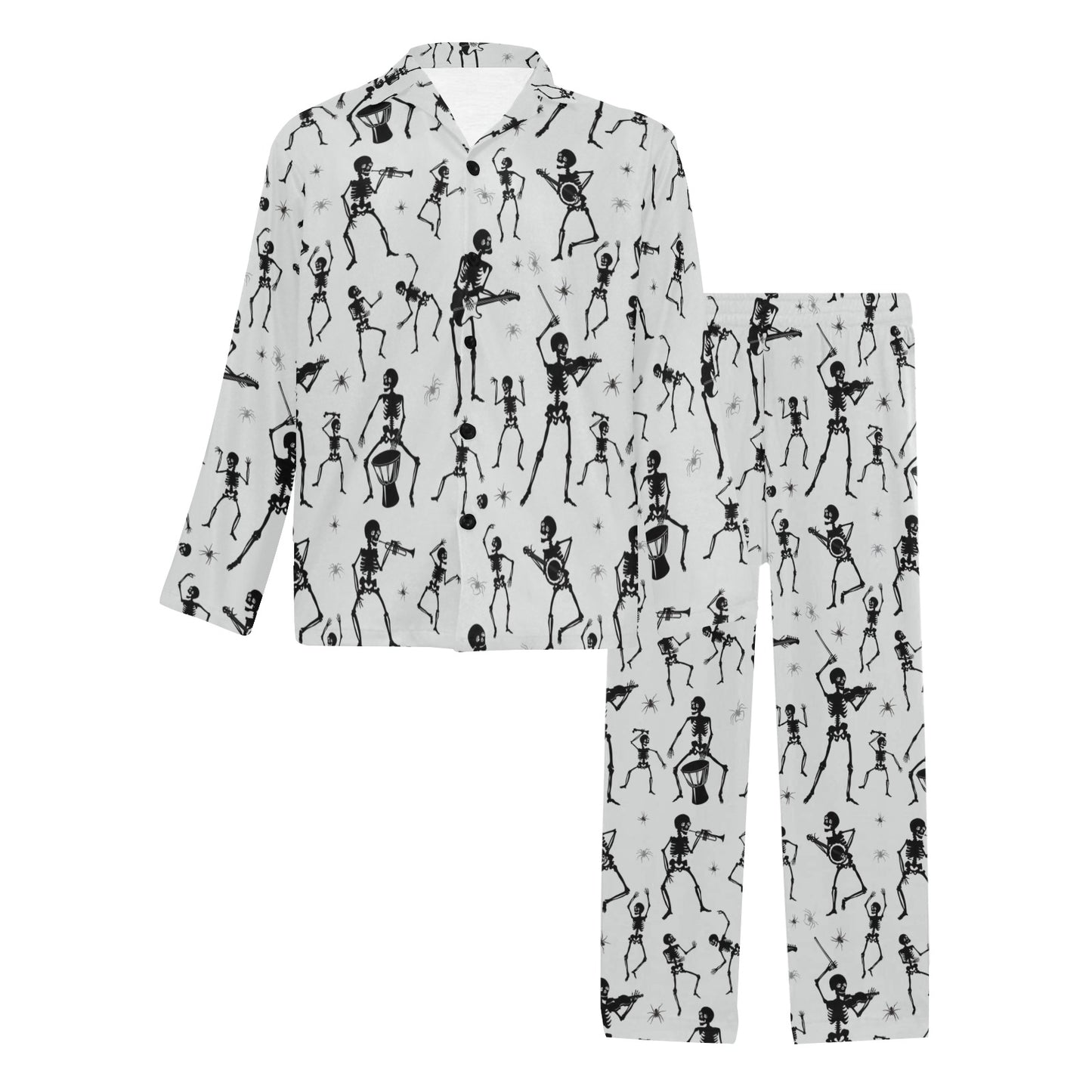 Skeleton Music Player Print Design LKS303 Men's Long Pajama Set