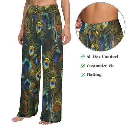 Peacock Feather Pattern Print Design A03 Women's Wide Leg Lounge Pants