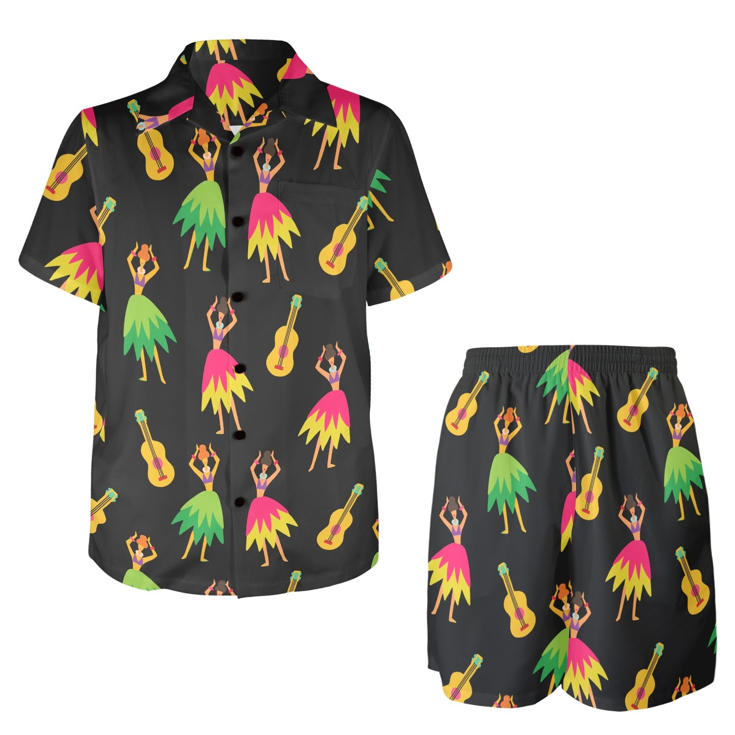 Hula Dancers Hawaiian Girl Pattern Print Design 03 Men's Beach Shirt and Shorts Set