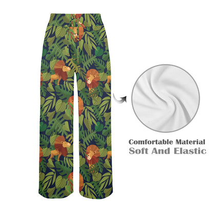 Lion Jungle Pattern Print Design 05 Women's Wide Leg Lounge Pants