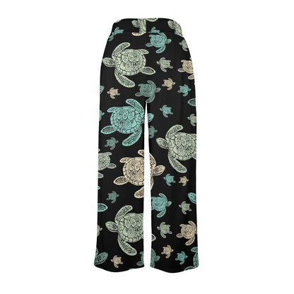 Sea Turtle Stamp Pattern Women's Wide Leg Lounge Pants
