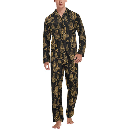 Owl Tribal Polynesian Design Print Men's Long Pajama Set