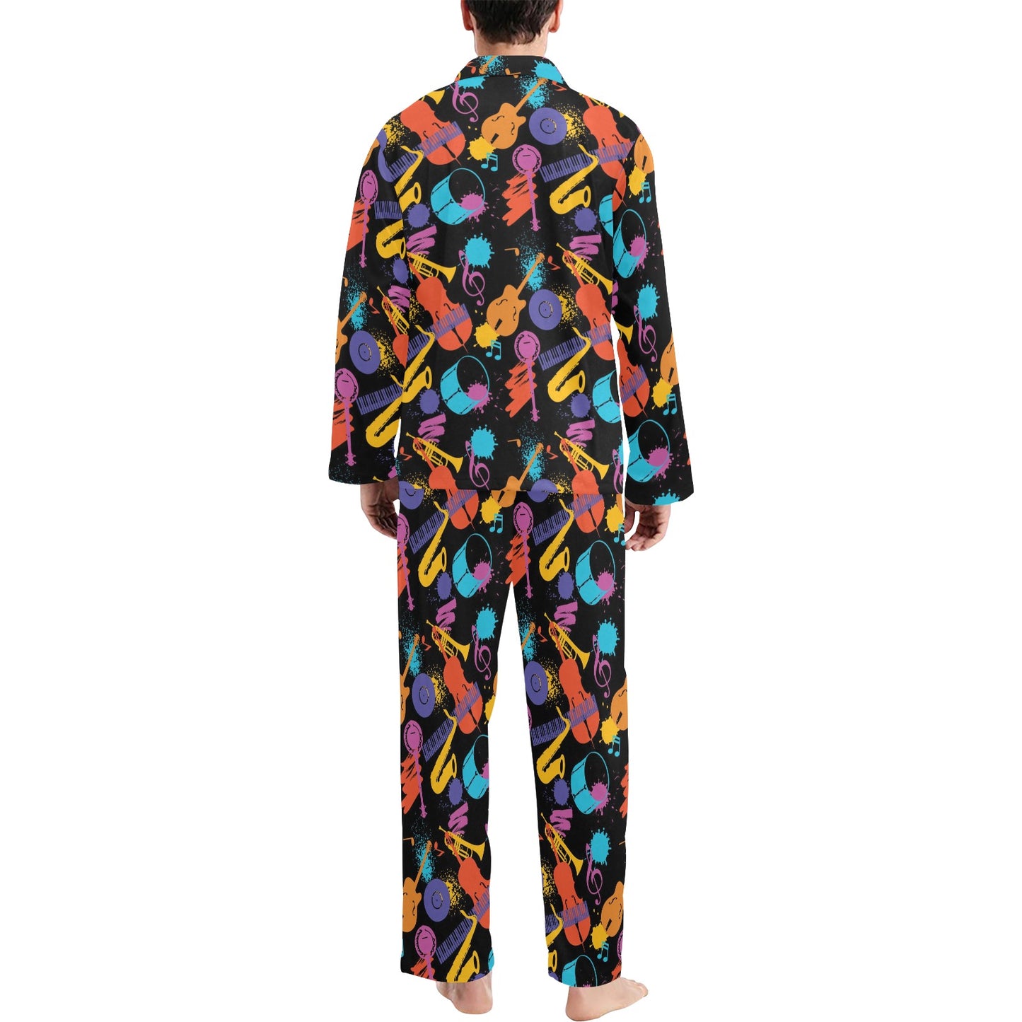 Saxophone Print Design LKS406 Men's Long Pajama Set
