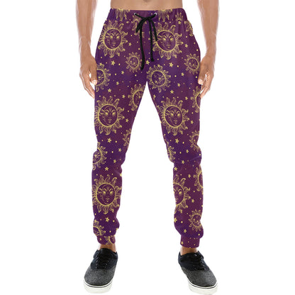 Sun Moon Star Design Themed Print Men's Sweatpants
