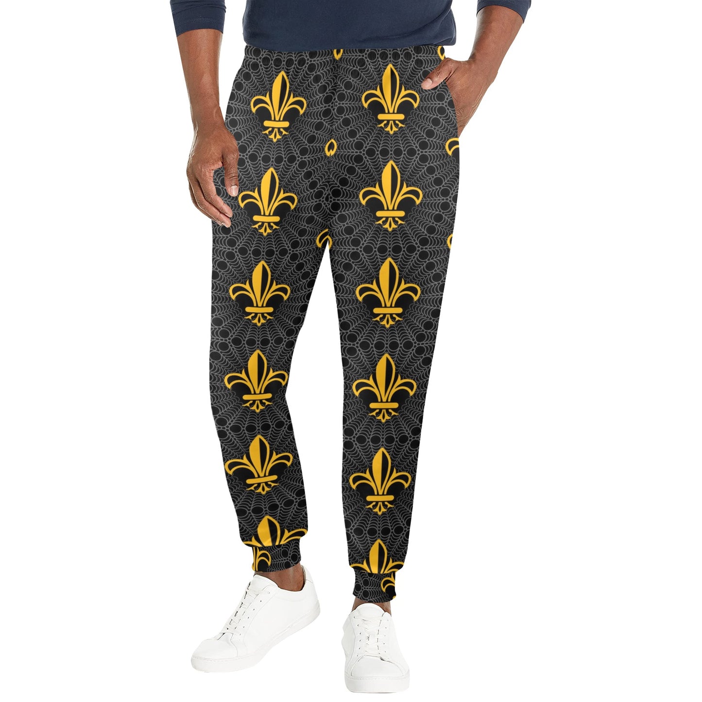 Fleur De Lis Gold Pattern Print Design 01 Men's Casual Track Pants