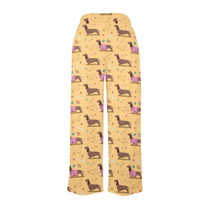 Dachshund Pattern Print Design 07 Women's Wide Leg Lounge Pants
