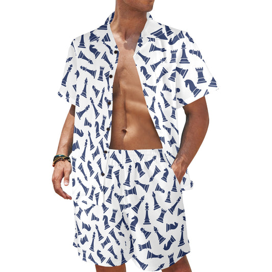 Chess Pattern Print Design 03 Men's Beach Shirt and Shorts Set