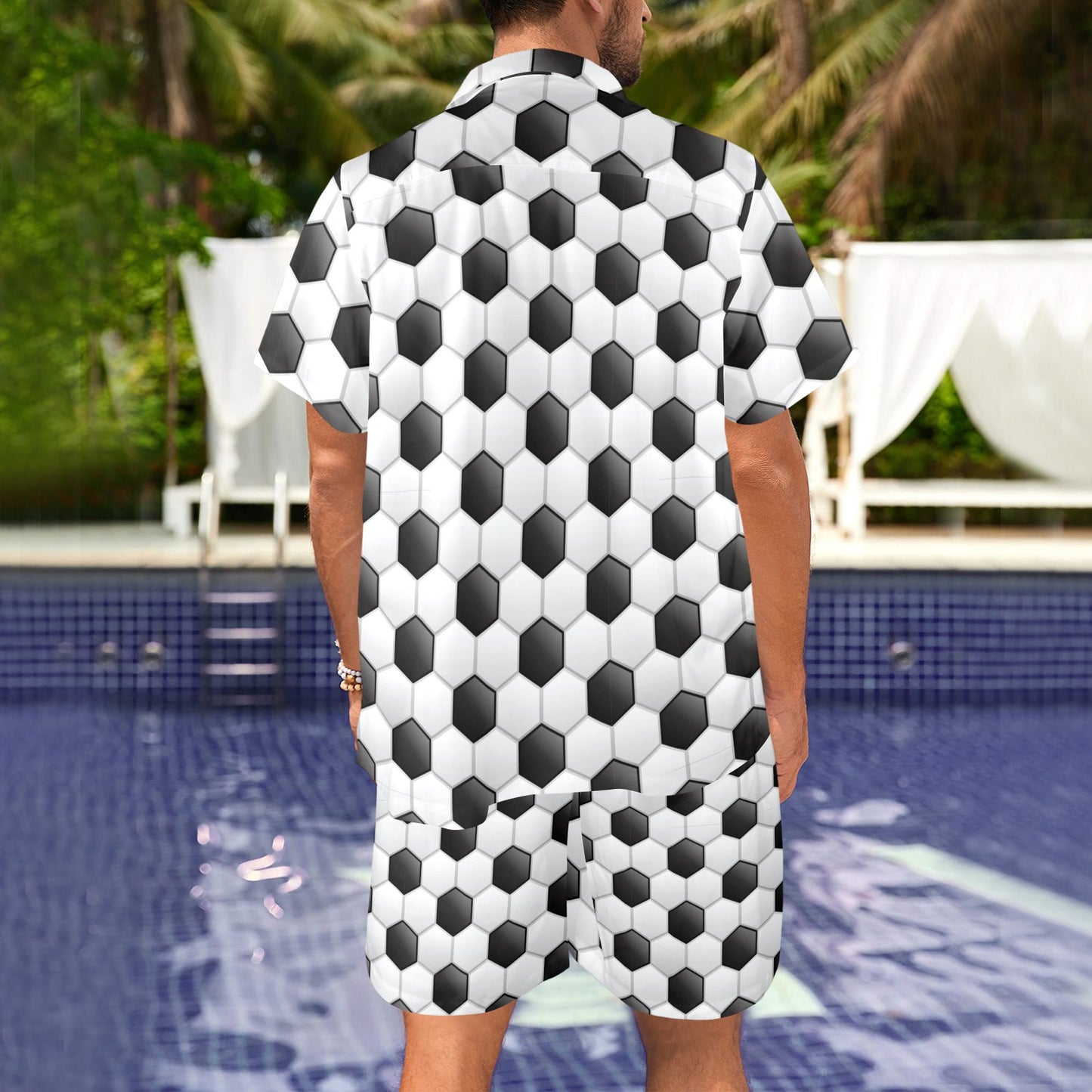 Soccer Ball Texture Print Pattern Men's Beach Shirt and Shorts Set