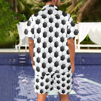 Soccer Ball Texture Print Pattern Men's Beach Shirt and Shorts Set