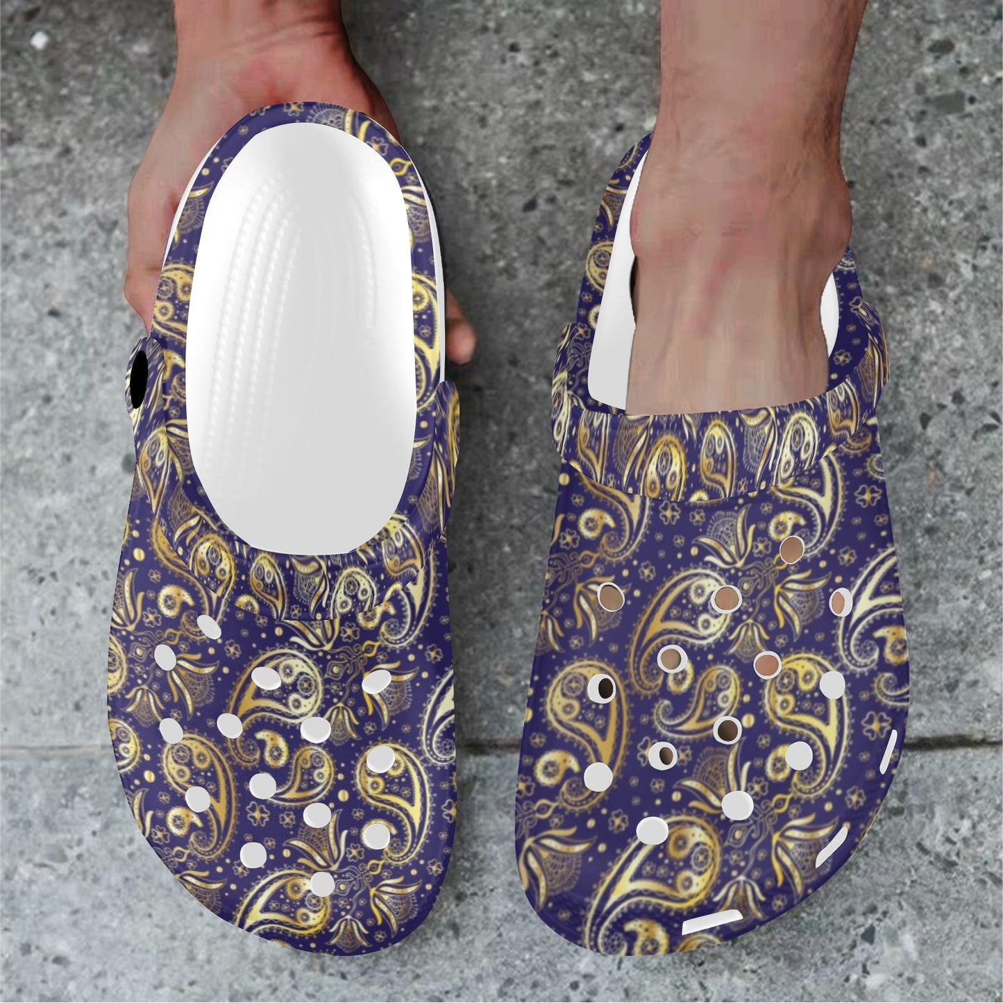 Paisley Blue Yellow Design Print Unisex Clogs Shoes