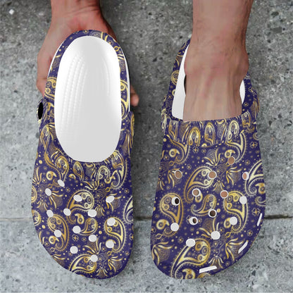Paisley Blue Yellow Design Print Unisex Clogs Shoes