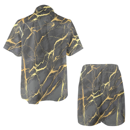 Marble Pattern Print Design 02 Men's Beach Shirt and Shorts Set
