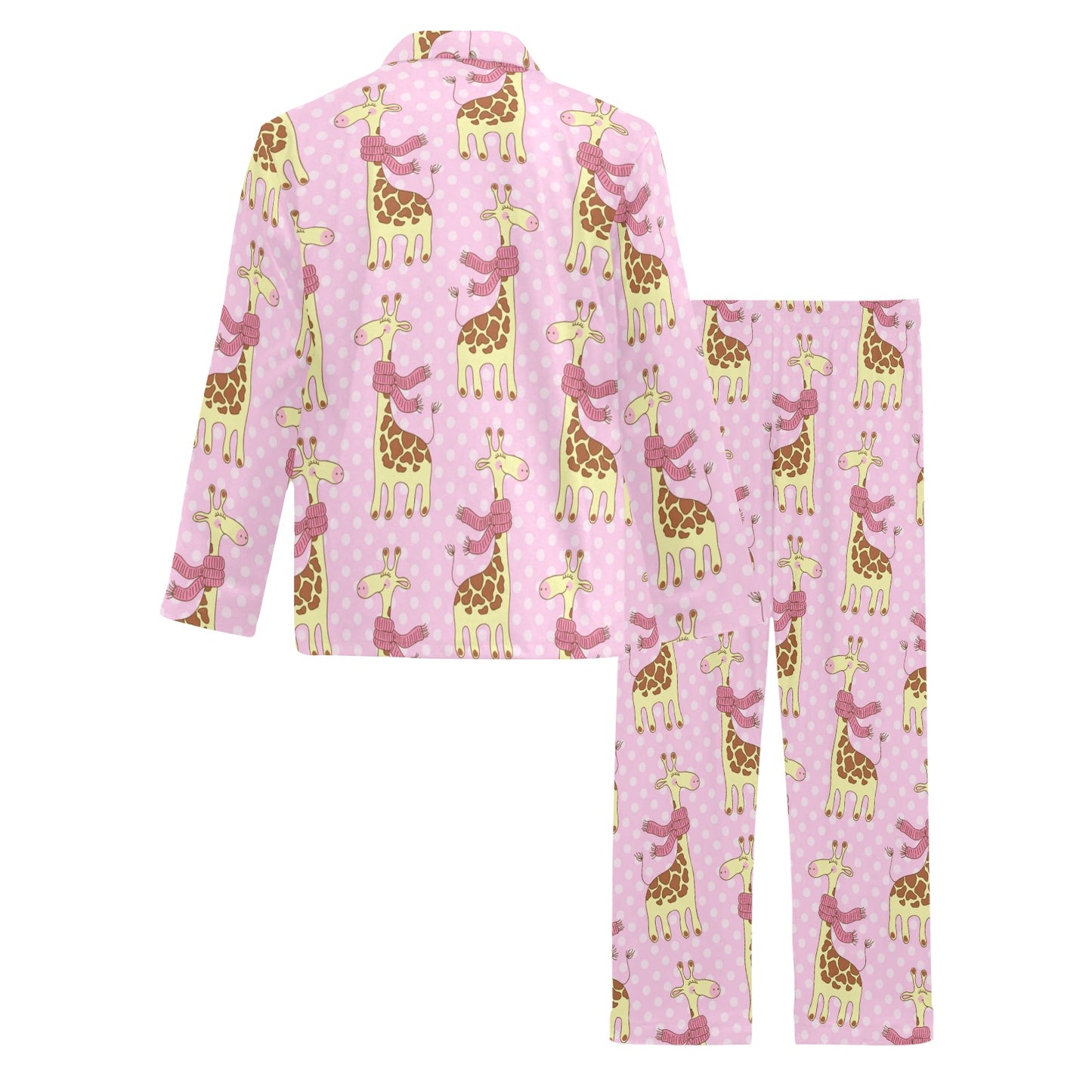 Giraffe Cute Pink Polka Dot Print Men's Long Pajama Set