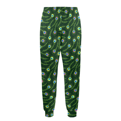 Peacock Feather Green Design Print Men's Casual Track Pants