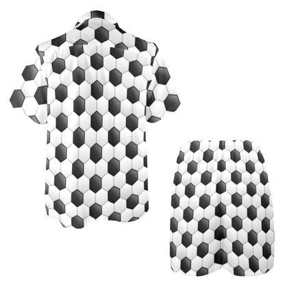 Soccer Ball Texture Print Pattern Men's Beach Shirt and Shorts Set