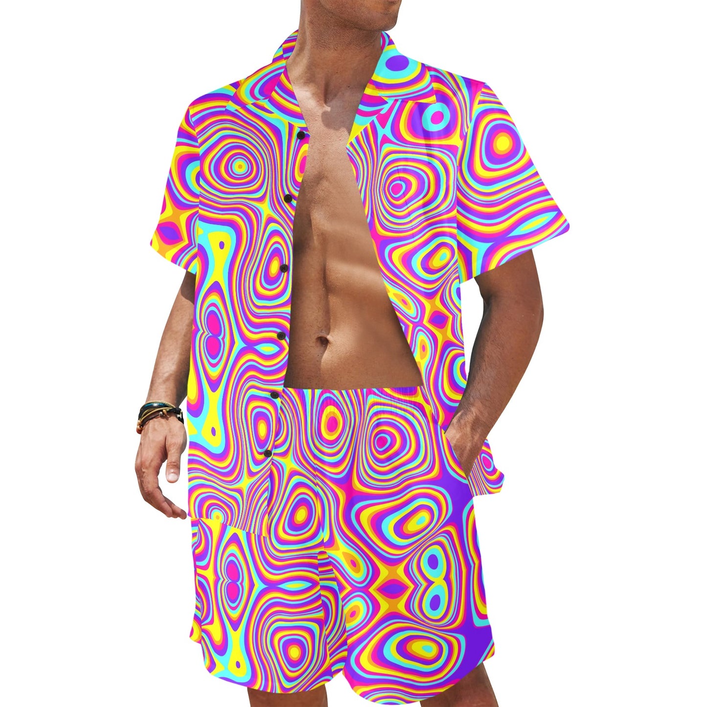 Liquid Pattern Print Design 06 Men's Beach Shirt and Shorts Set