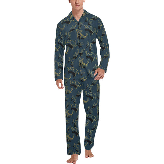 Koi Carp Gold Design Themed Print Men's Long Pajama Set