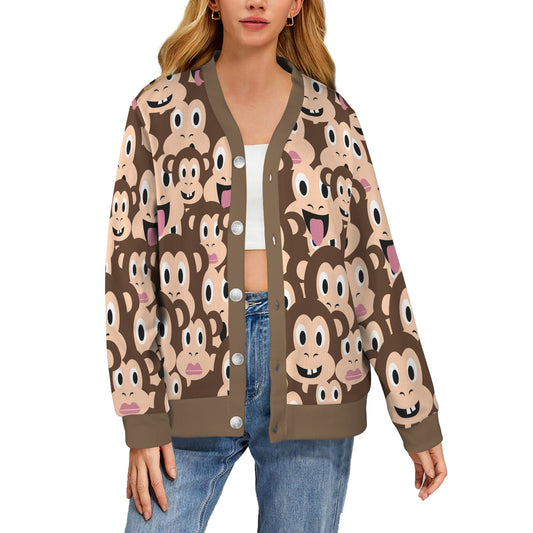 Emoji Monkey Print Pattern Women's Cardigan