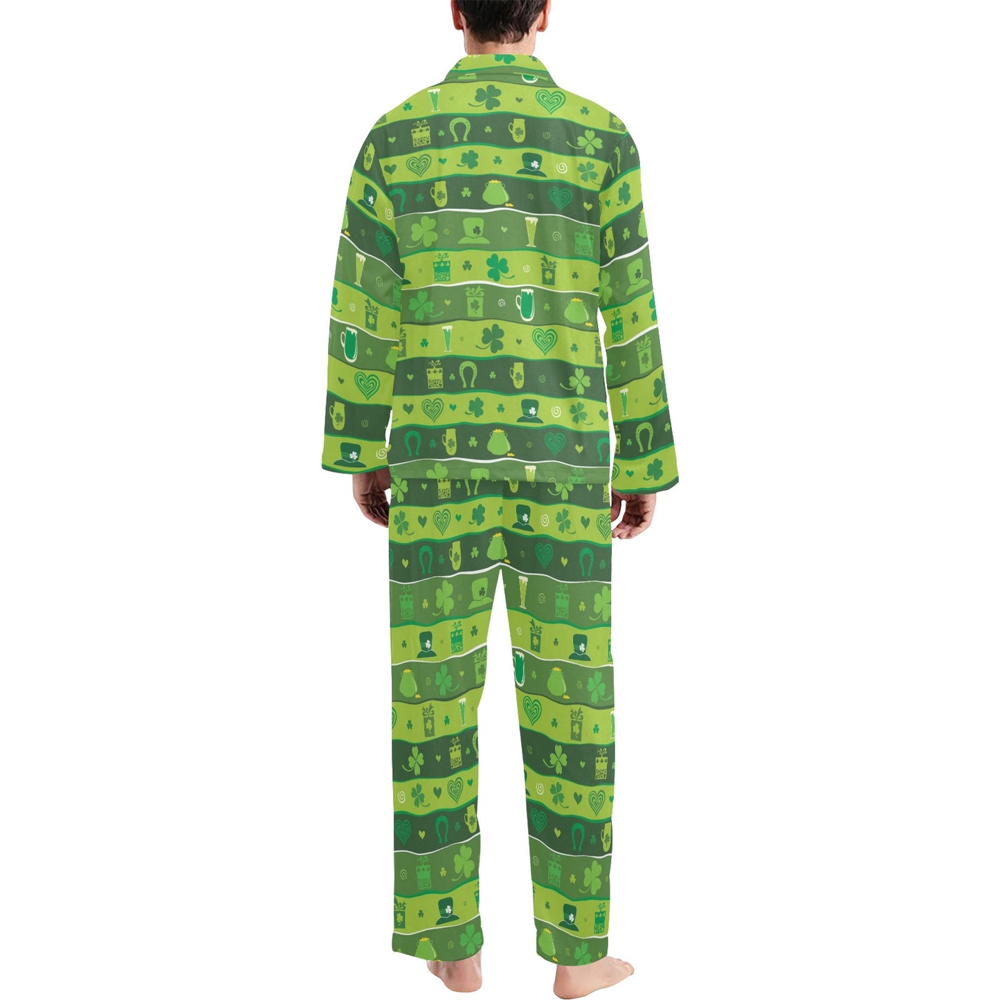Shamrock Print Design LKS303 Men's Long Pajama Set