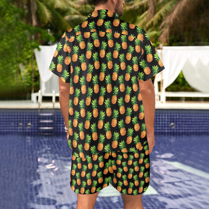 Pineapple Cute Print Design Pattern Men's Beach Shirt and Shorts Set