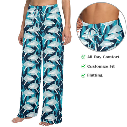 Shark Design Print Women's Wide Leg Lounge Pants