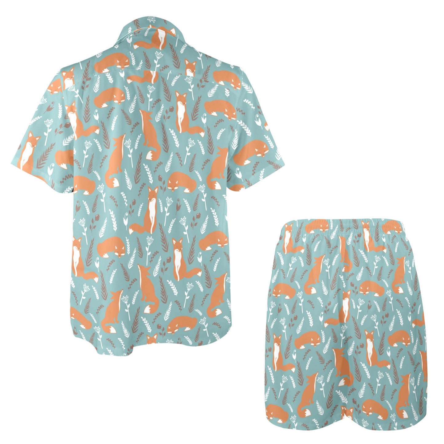 Fox Forest Print Pattern Men's Beach Shirt and Shorts Set