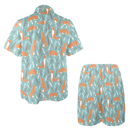 Fox Forest Print Pattern Men's Beach Shirt and Shorts Set