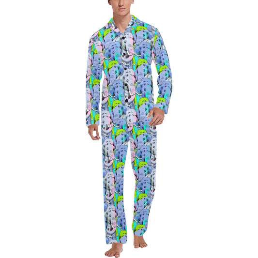 Elephant Art color Print Pattern Men's Long Pajama Set