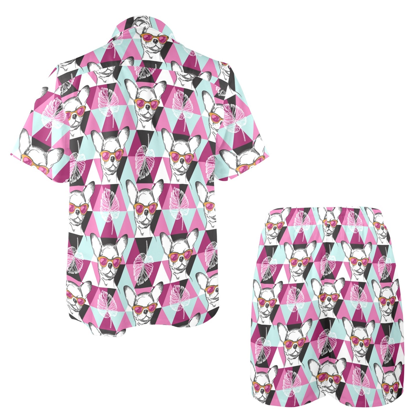 Chihuahua Cute Triangle Pattern Men's Beach Shirt and Shorts Set